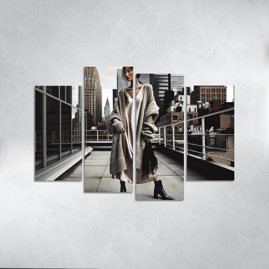 Layered Textures Combining Fabrics 4 Piece HD Canvas Wall Art-Original Frame