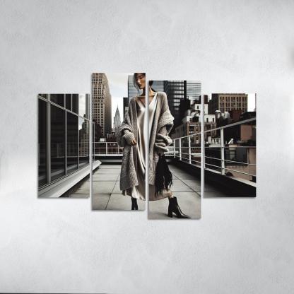 Layered Textures Combining Fabrics 4 Piece HD Canvas Wall Art-Original Frame