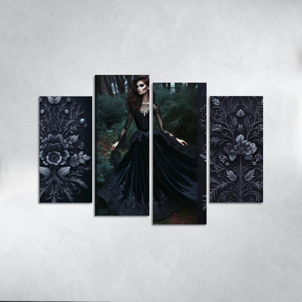Gothic Romance Dark Elegance 4 Piece HD Canvas Wall Art-Original Frame