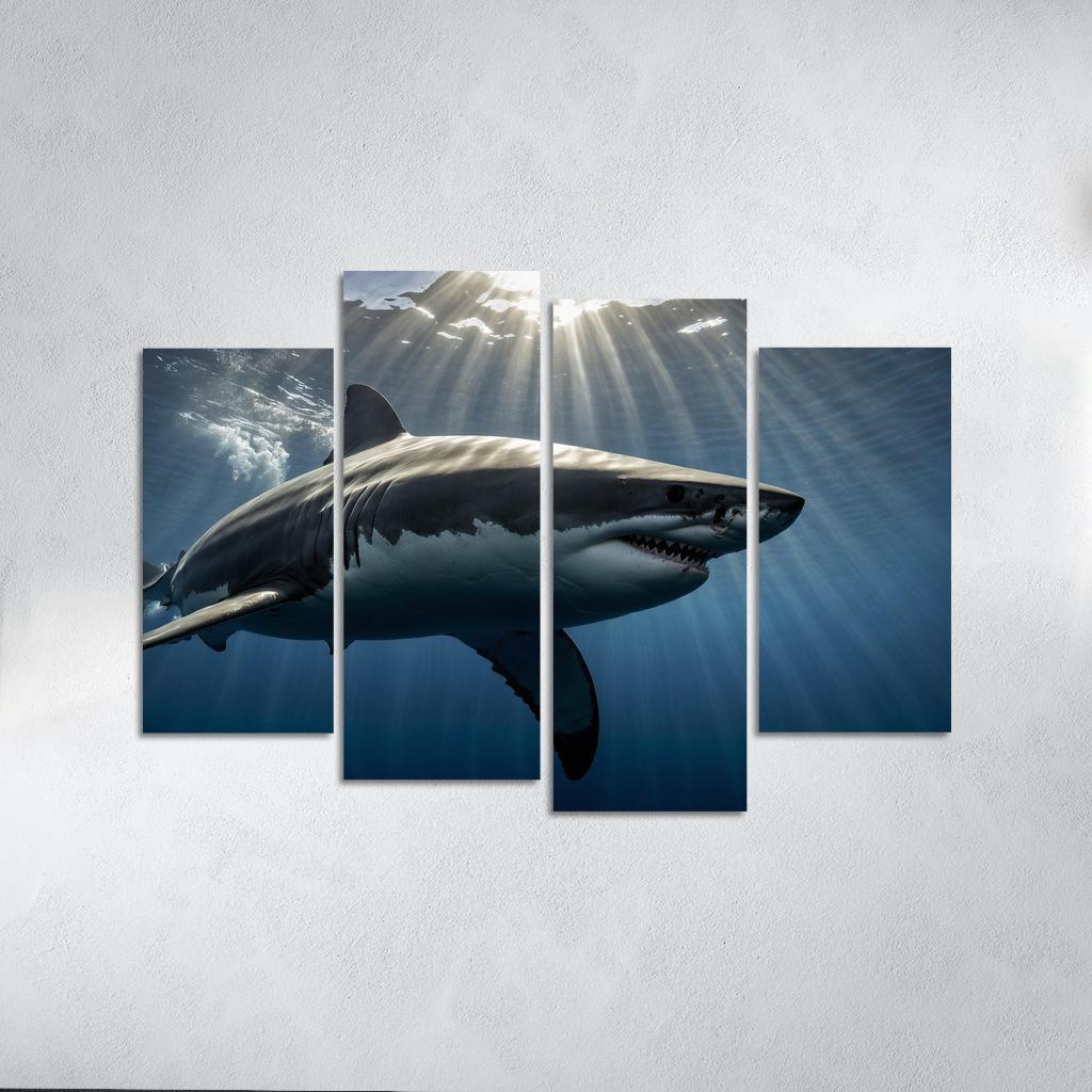 The Fearsome Great White Shark Of The Ocean Canvas Paintings Frame