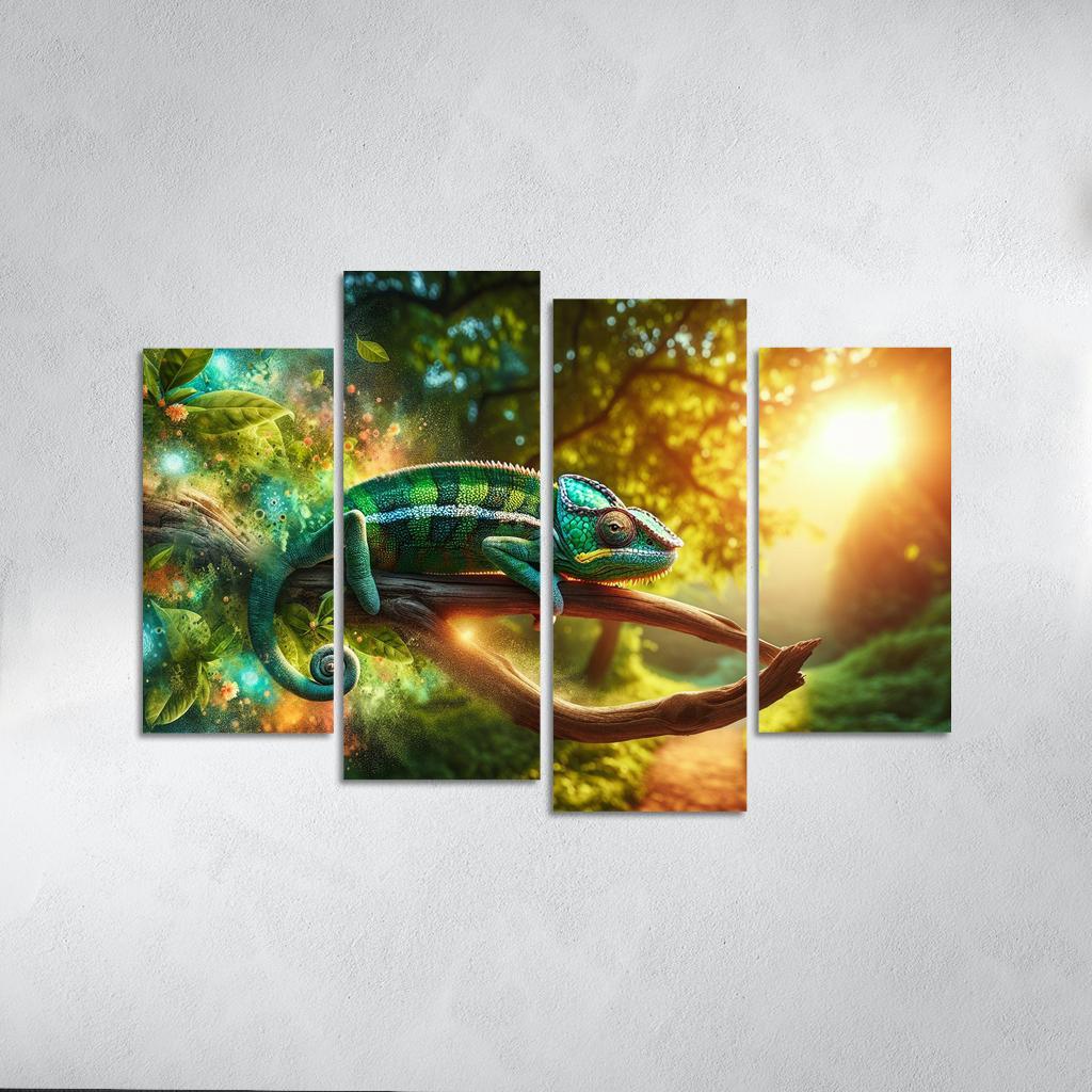 Chameleons Masters of Color and Camouflage 4 Piece HD Canvas Wall Art-Original Frame