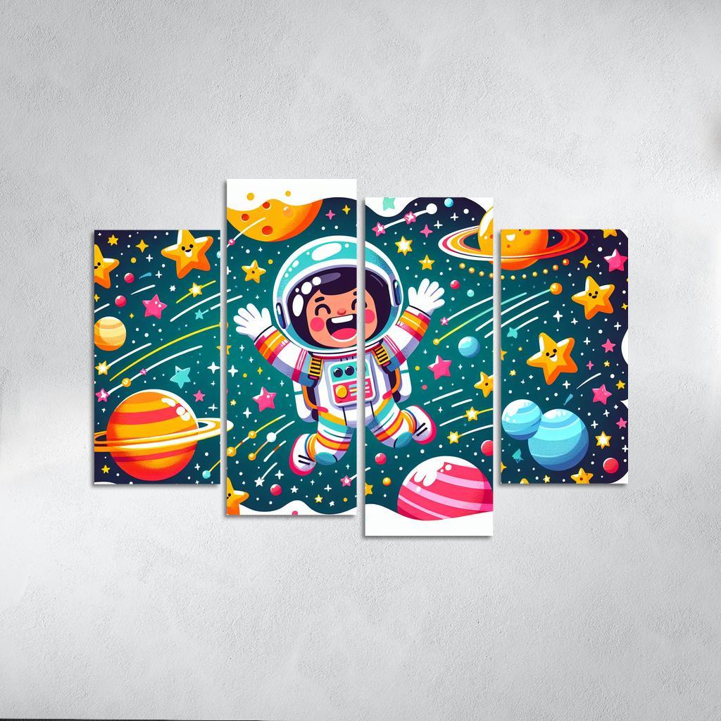 Astronaut Adventure 4 Piece HD Canvas Wall Art-Original Frame