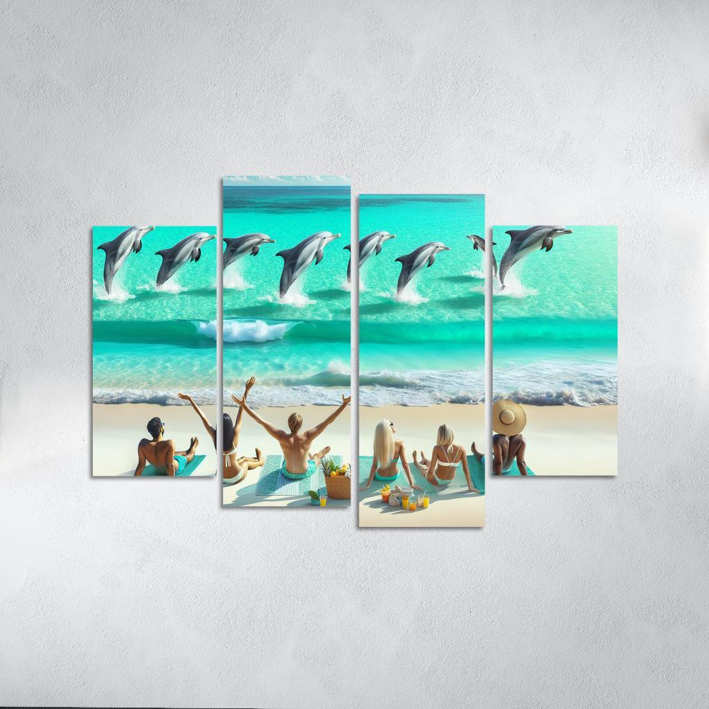Dolphin Watch Beach A Wildlife Spectacle Canvas Paintings Frame