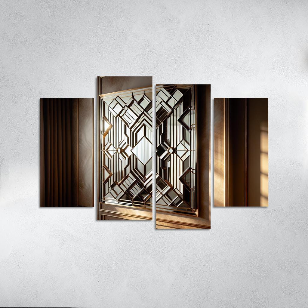 Art Deco Mirror with Geometric Design 4 Piece HD Canvas Wall Art-Original Frame