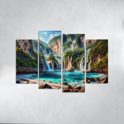 Cascading Waters Beach With Waterfalls Custom Paintings Frame