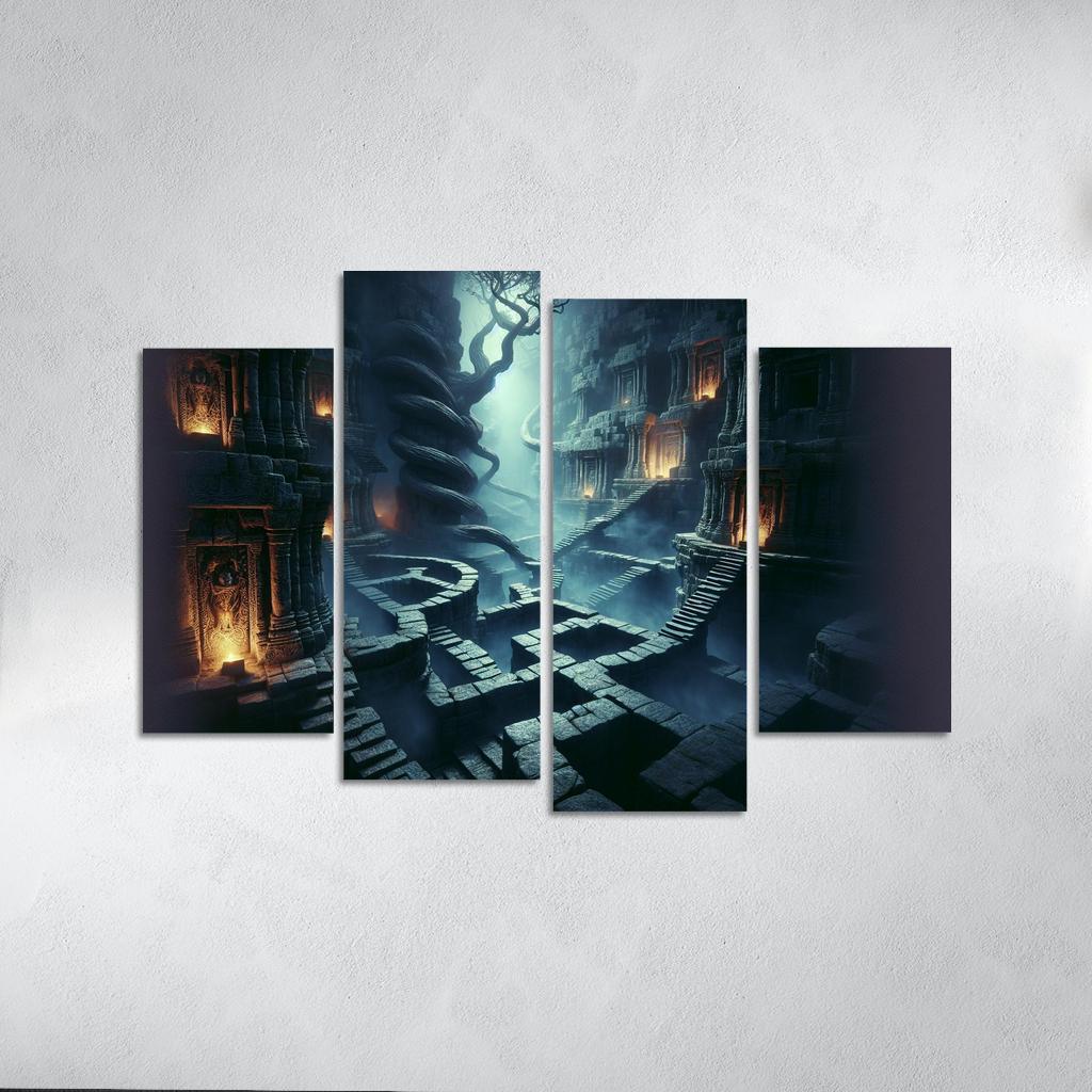 Eclipsed Labyrinth The Maze of Shadows 4 Piece HD Canvas Wall Art-Original Frame