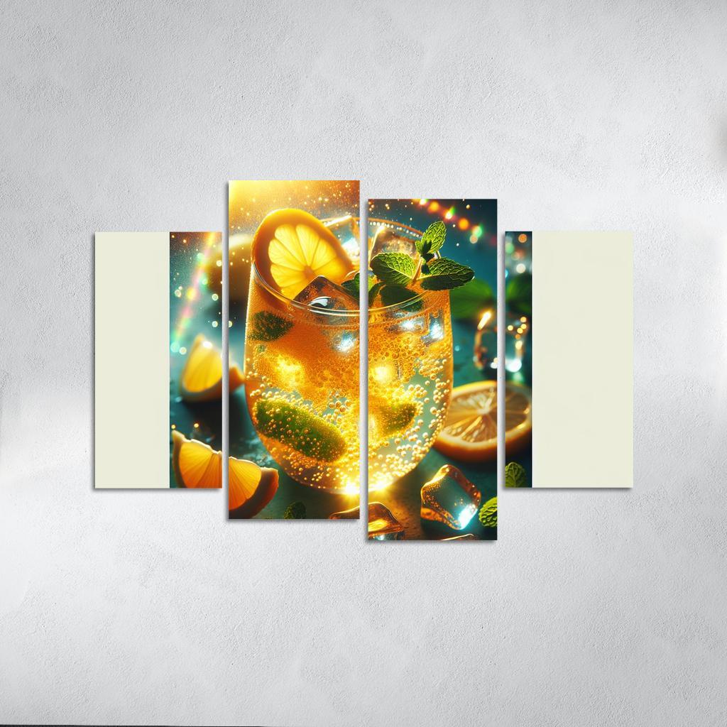 Golden Turmeric Ginger Lemonade 4 Piece HD Canvas Wall Art-Original Frame
