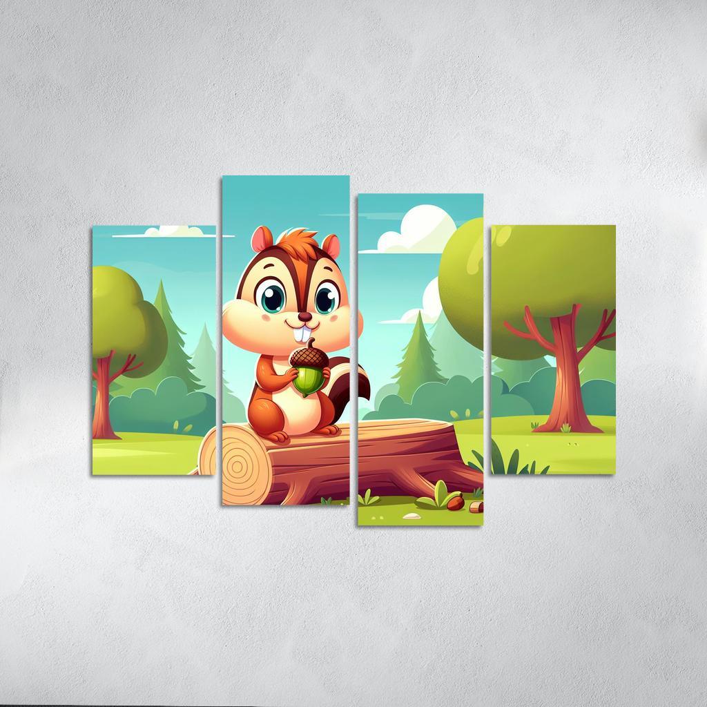 Cheeky Chipmunk 4 Piece HD Canvas Wall Art-Original Frame