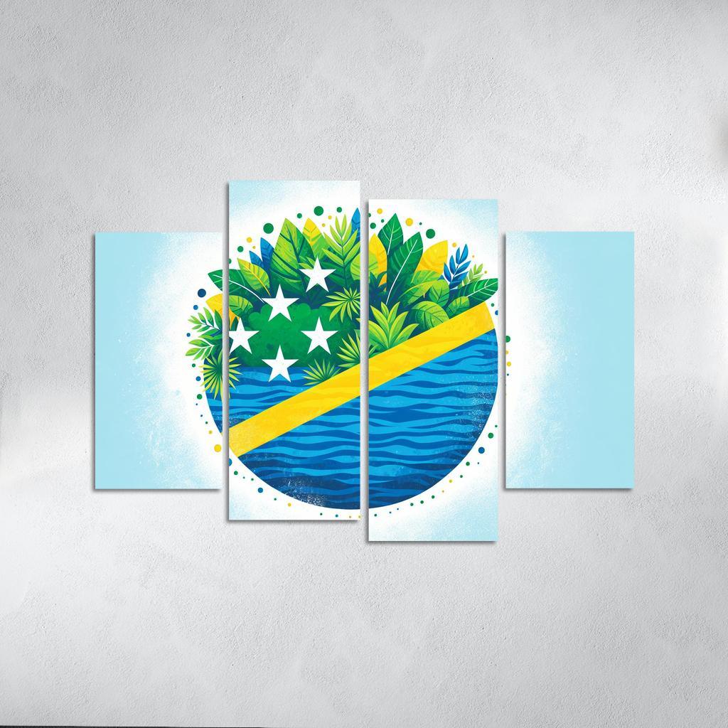 Nature's Guardians The Flag of the Solomon Islands 4 Piece HD Canvas Wall Art-Original Frame