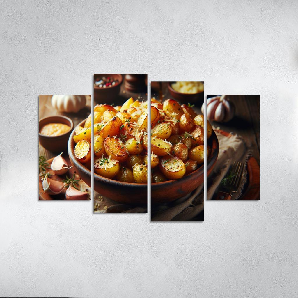 Herbed Garlic Parmesan Roasted Potatoes 4 Piece HD Canvas Wall Art-Original Frame
