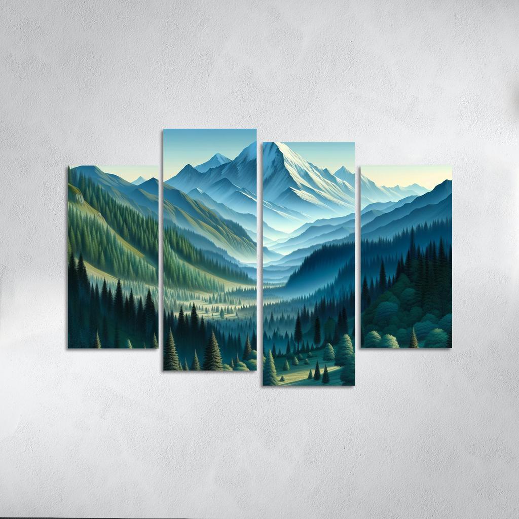 Mountain Serenity Retreat 4 Piece HD Canvas Wall Art-Original Frame