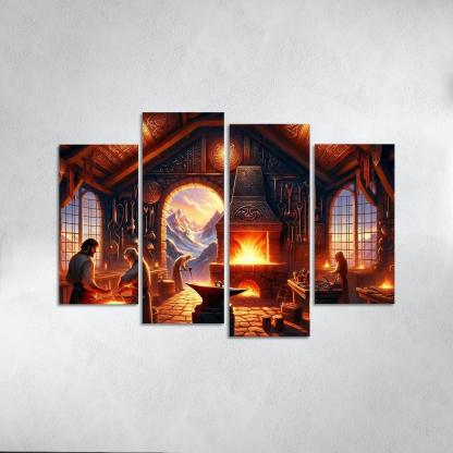 The Arcane Forge 4 Piece HD Canvas Wall Art-Original Frame
