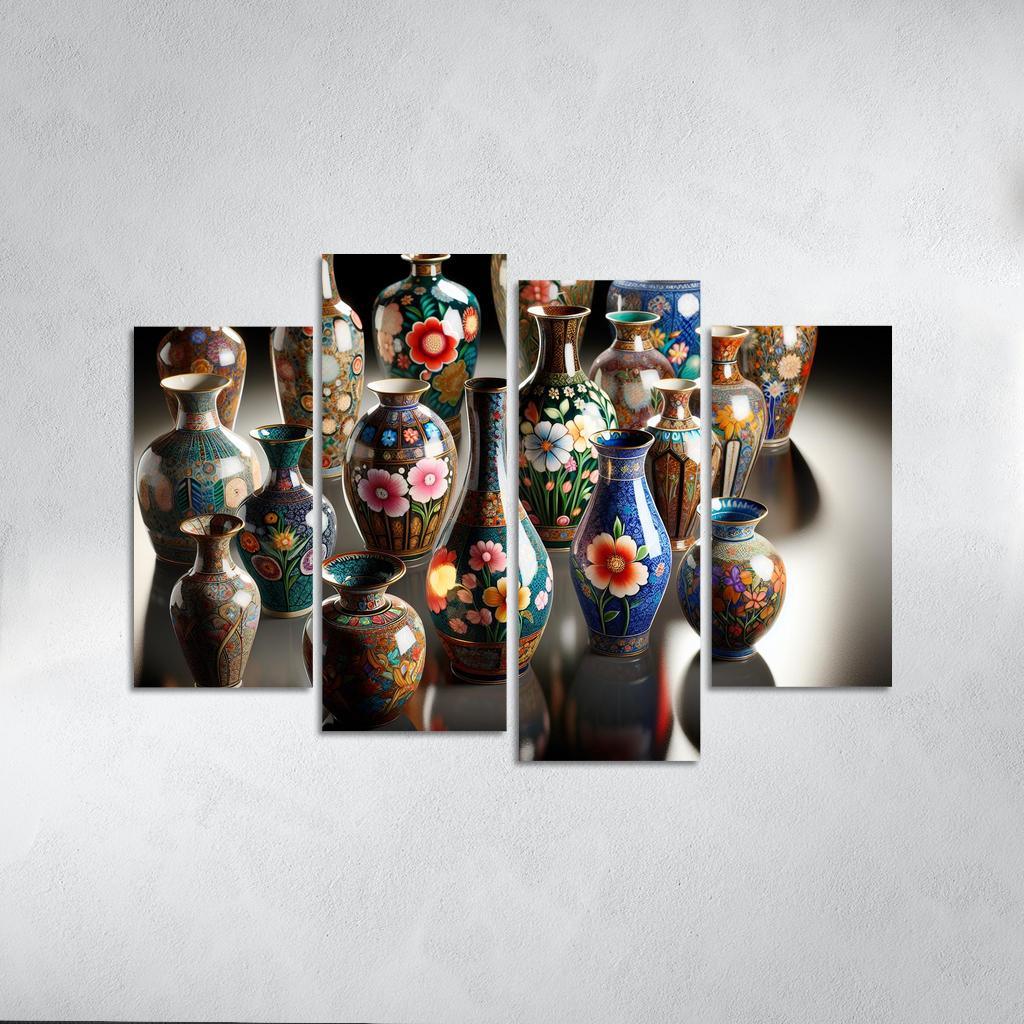 Ceramic Hand-Painted Vases 4 Piece HD Canvas Wall Art-Original Frame
