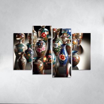 Ceramic Hand-Painted Vases 4 Piece HD Canvas Wall Art-Original Frame