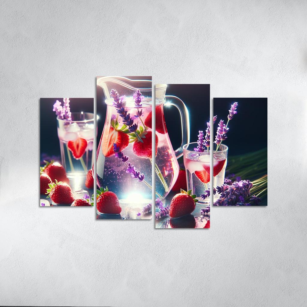 Strawberry Lavender Infused Water 4 Piece HD Canvas Wall Art-Original Frame