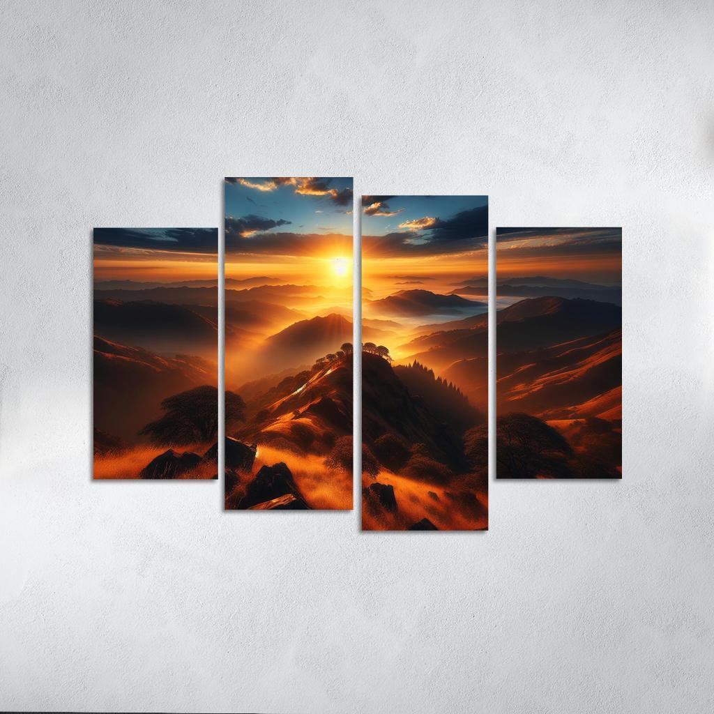 The Radiant Glow Of Sunrise Over Hilltops Custom Paintings Frame