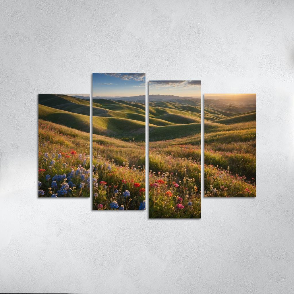 The Colorful Embrace Of Flowering Hillsides Multi-panel Paintings