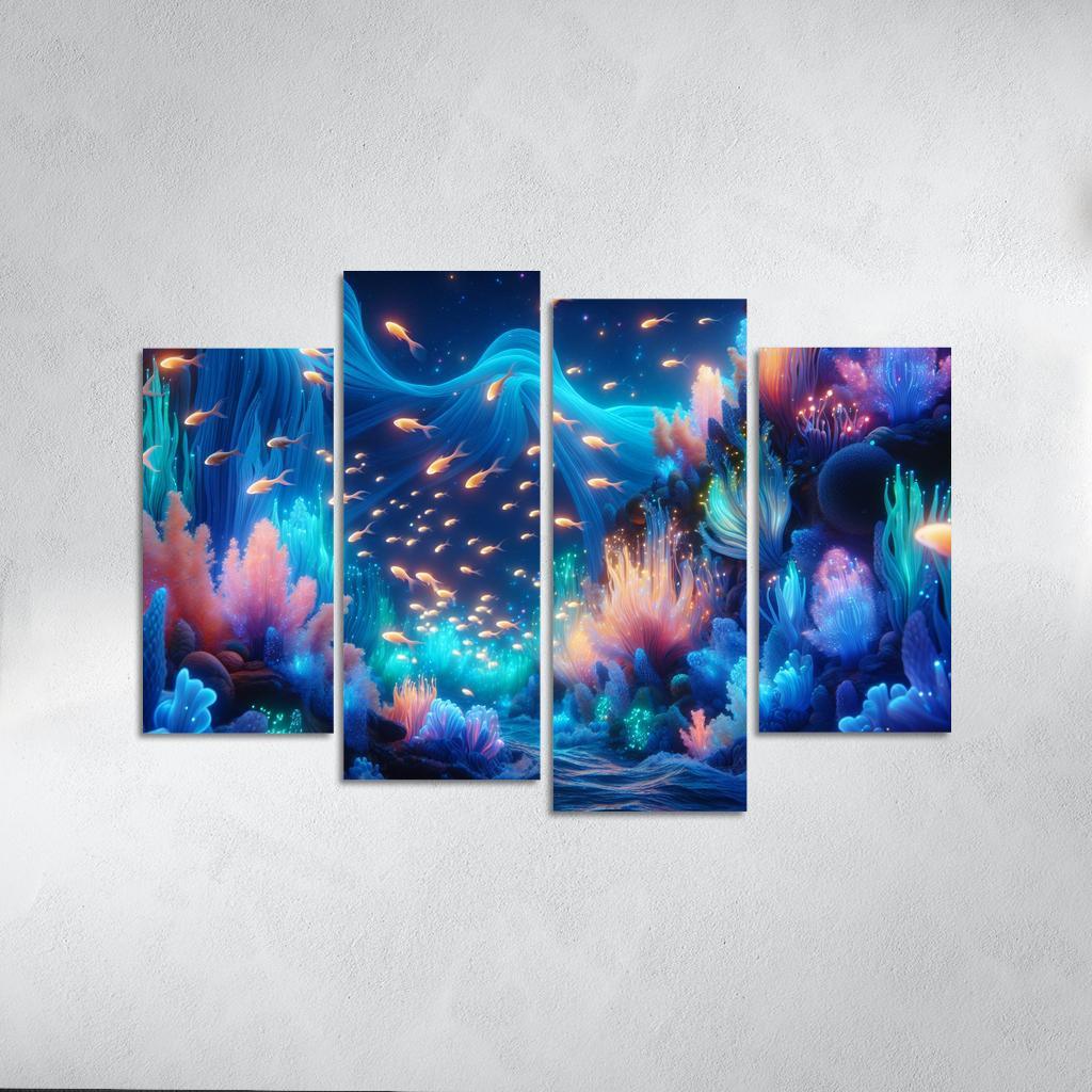The Luminescent Depths 4 Piece HD Canvas Wall Art-Original Frame