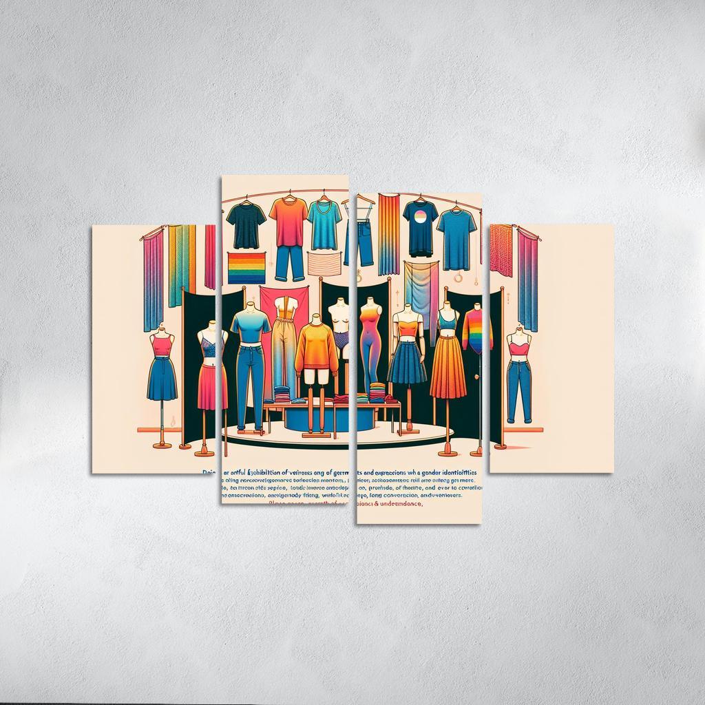 Threads of Identity Navigating Gender and Expression 4 Piece HD Canvas Wall Art-Original Frame