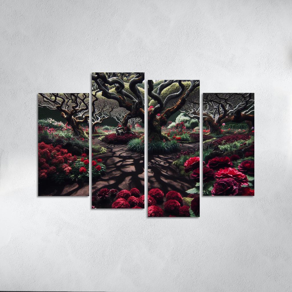 Eclipsed Garden Nature's Gothic Rebirth 4 Piece HD Canvas Wall Art-Original Frame