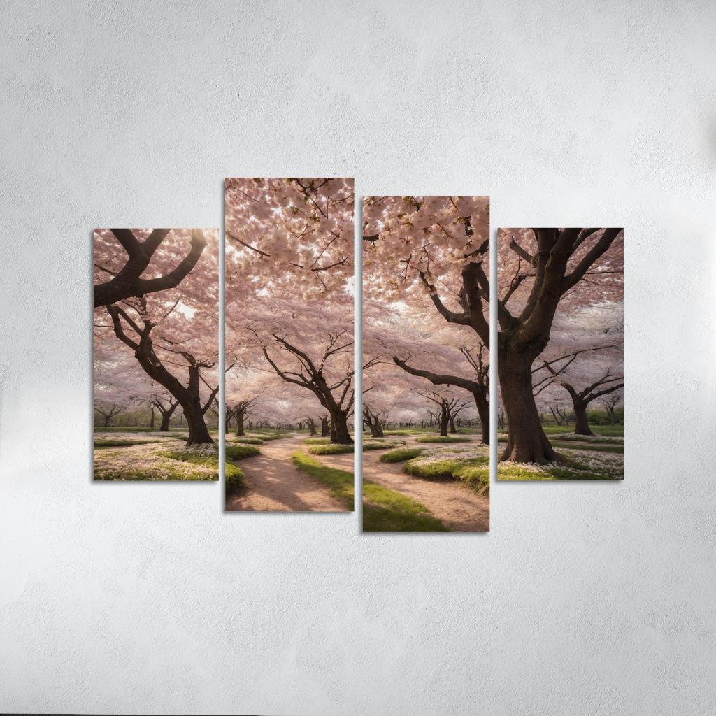 The Radiant Blossoms Of Cherry Blossom Grove Multi-panel Paintings