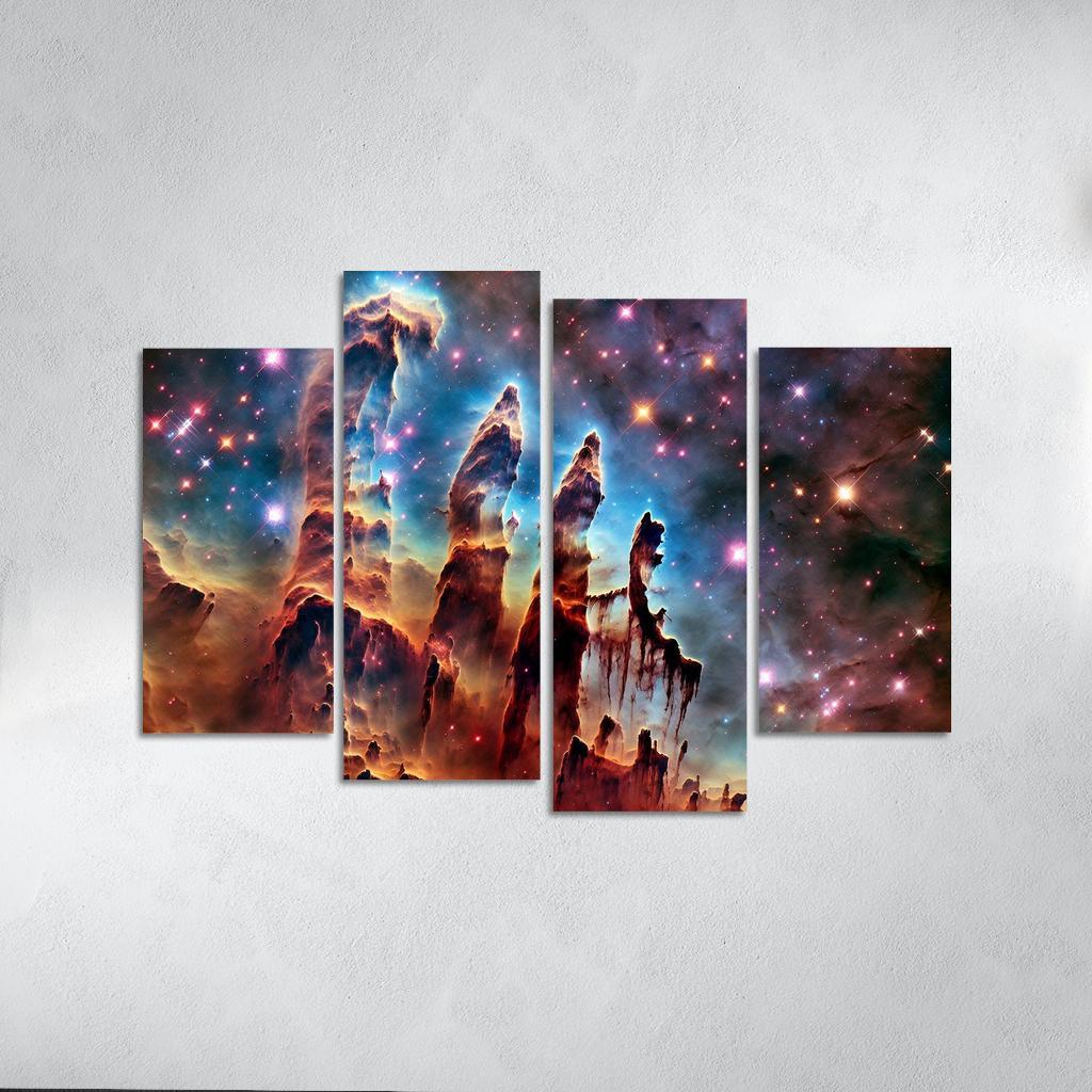 The Majestic Pillars of Creation 4 Piece HD Canvas Wall Art-Original Frame