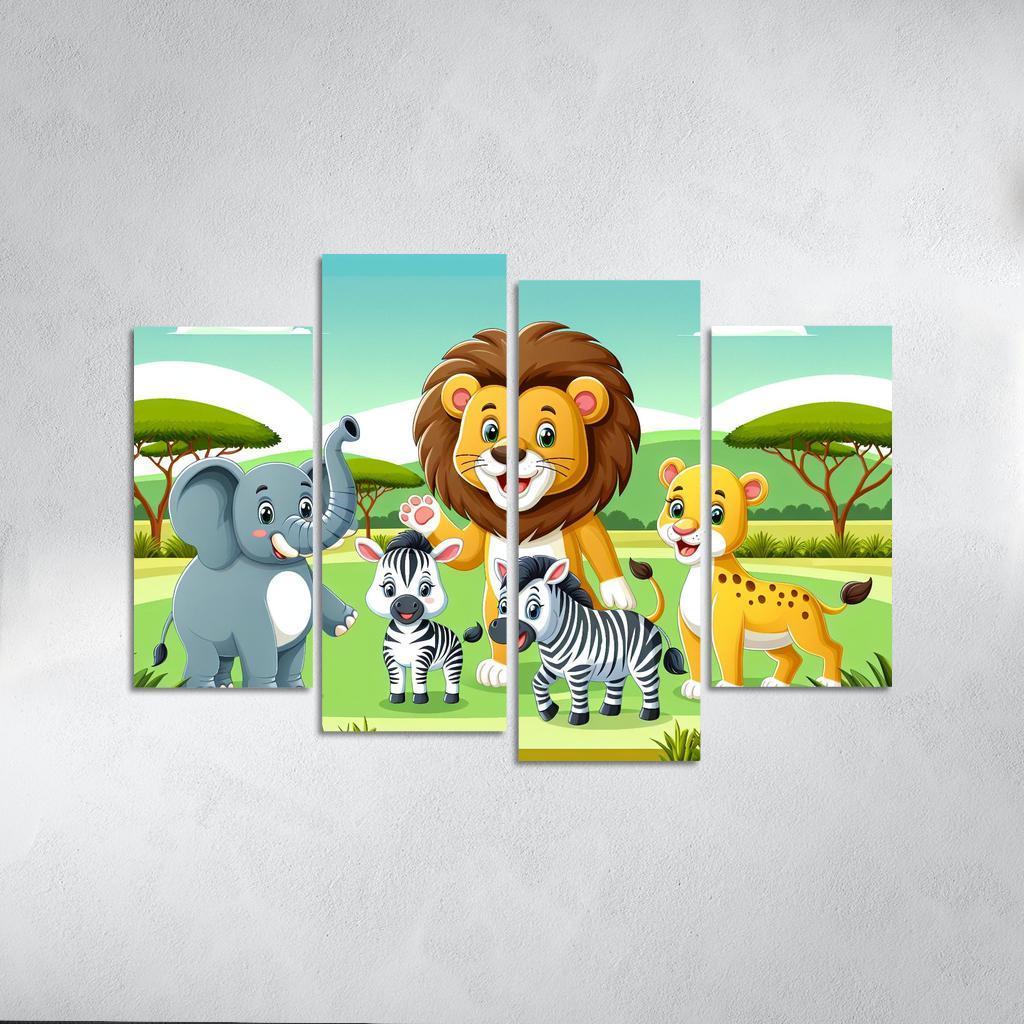 Adventure with Adventurous Animals 4 Piece HD Canvas Wall Art-Original Frame