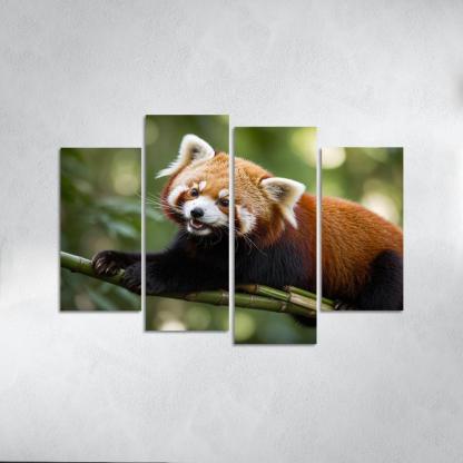 The Enigmatic Red Panda In The Bamboo Forest Framed Paintings