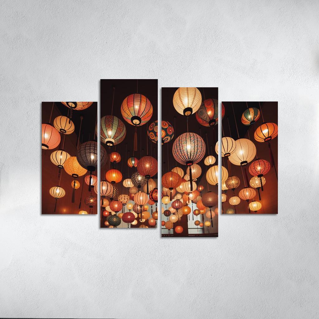 Whimsical Paper Lanterns 4 Piece HD Canvas Wall Art-Original Frame