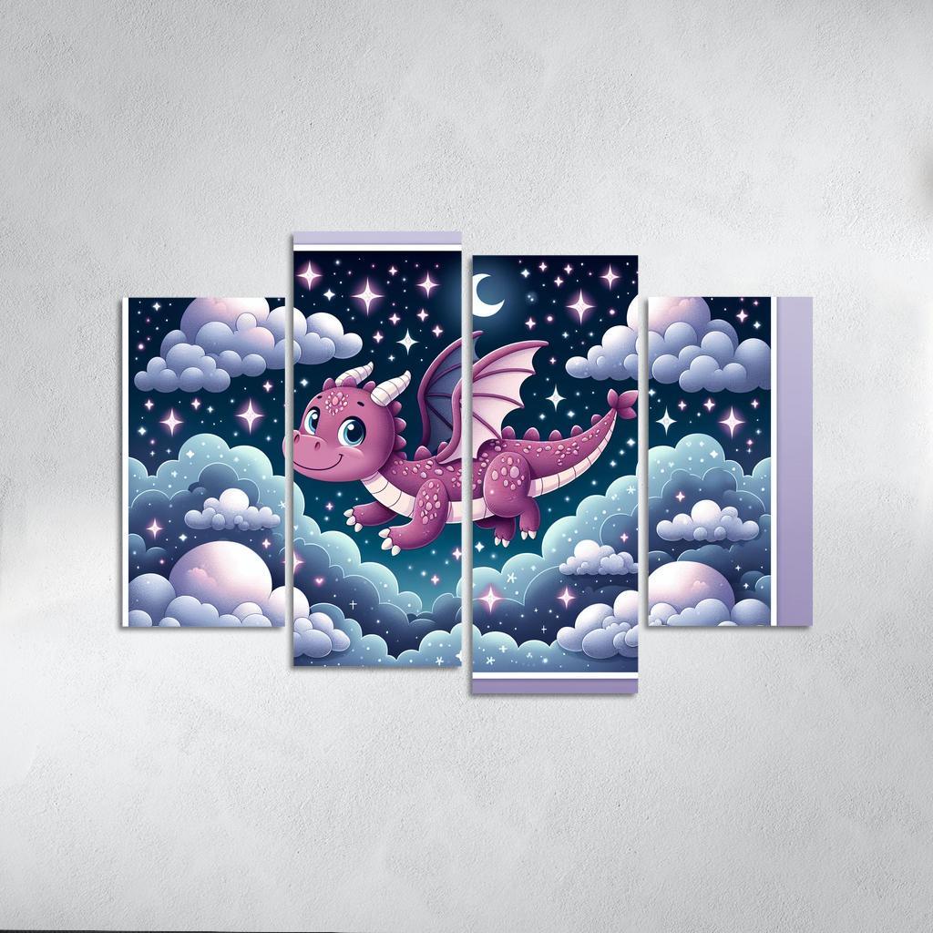 Dreamy Dragon 4 Piece HD Canvas Wall Art-Original Frame
