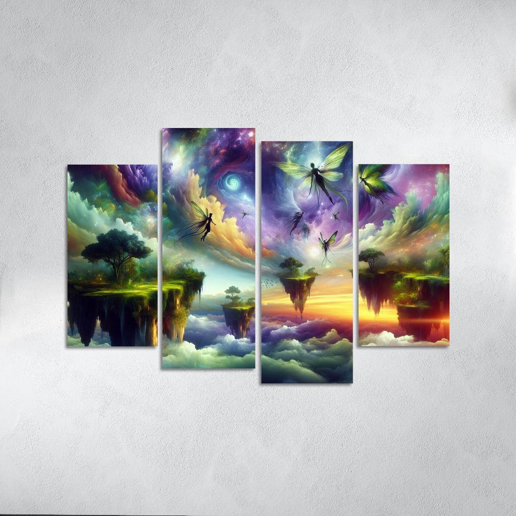 The Aetherium Realm A Dimension of Endless Skies 4 Piece HD Canvas Wall Art-Original Frame