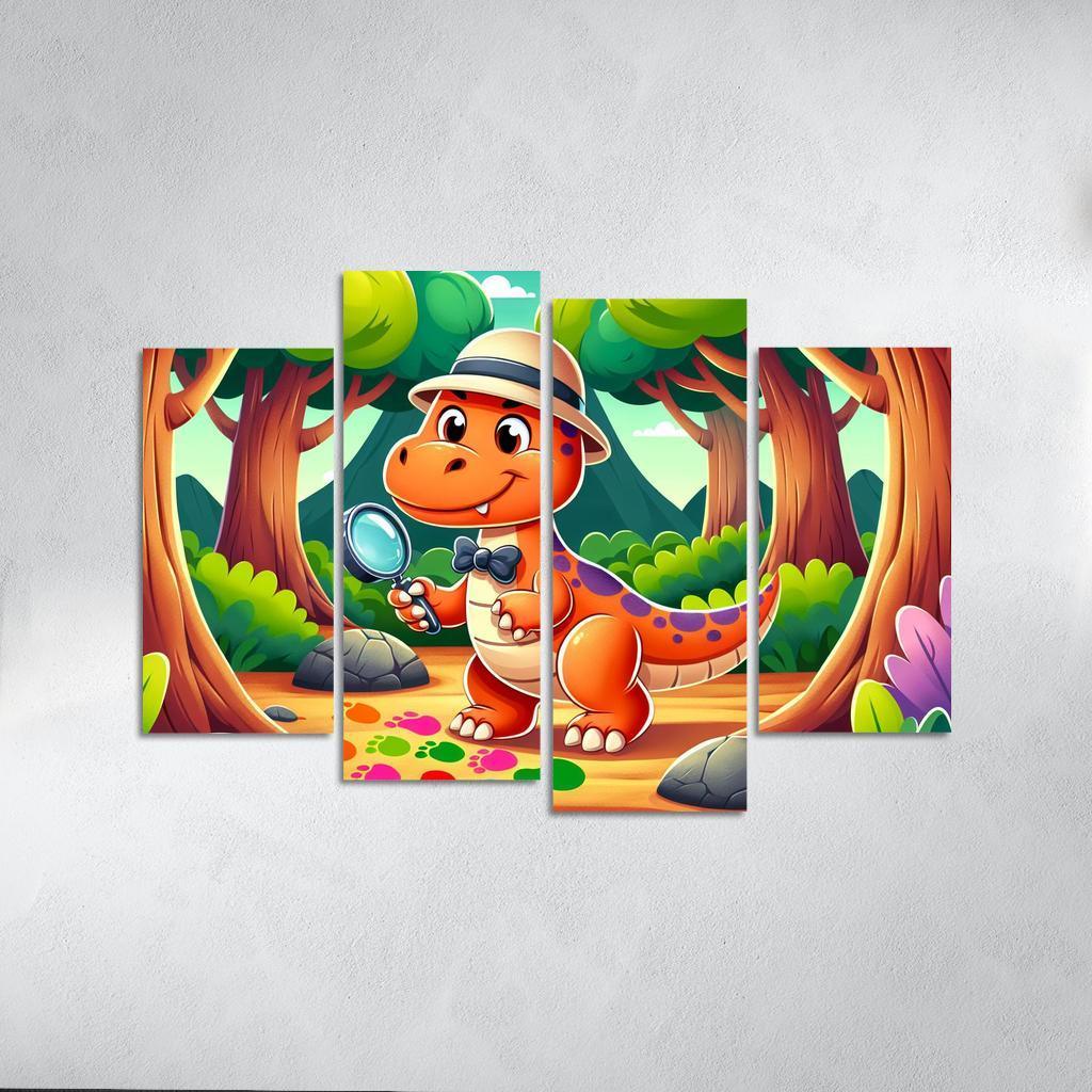 Dino Detective 4 Piece HD Canvas Wall Art-Original Frame