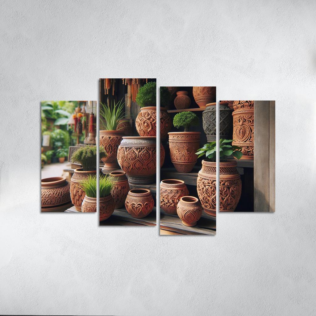 Handcrafted Terracotta Planters 4 Piece HD Canvas Wall Art-Original Frame