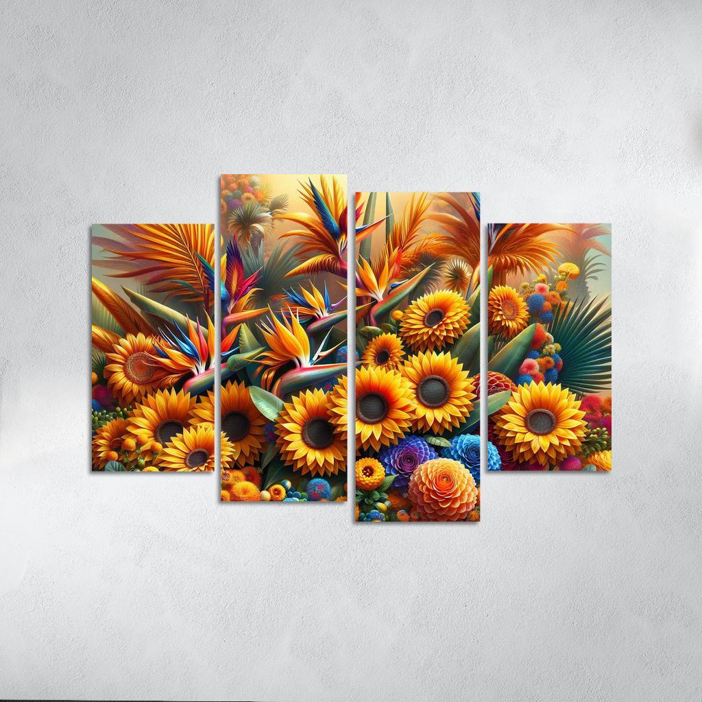 Festival of Colors A Celebration of Floral Diversity 4 Piece HD Canvas Wall Art-Original Frame
