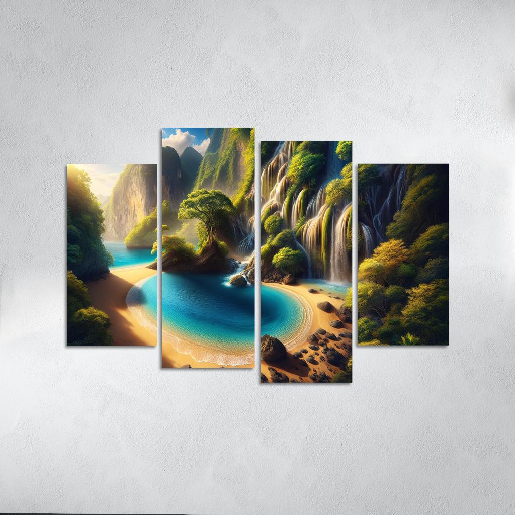 Crystal Lagoon Hidden Waterfall Escape Multi-panel Paintings