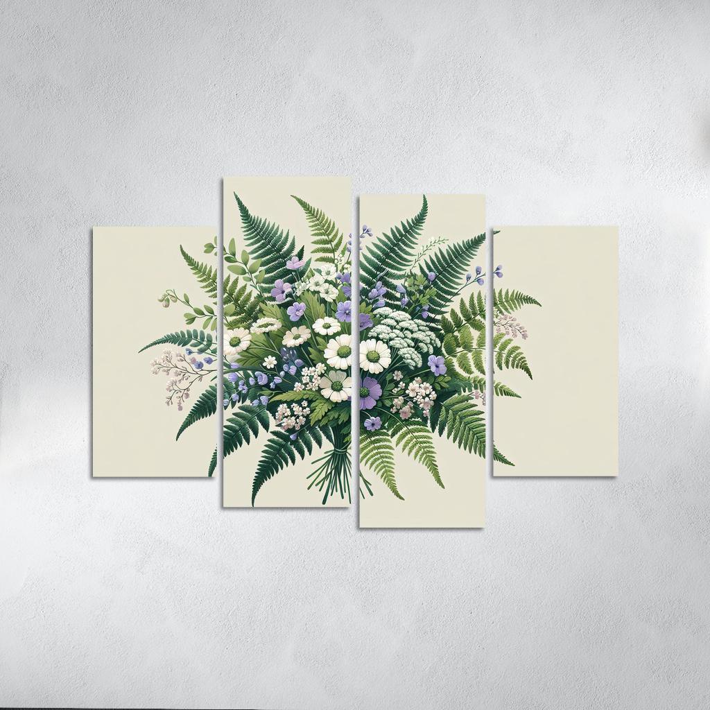 Enchanted Forest Blooms A Woodland Bouquet 4 Piece HD Canvas Wall Art-Original Frame