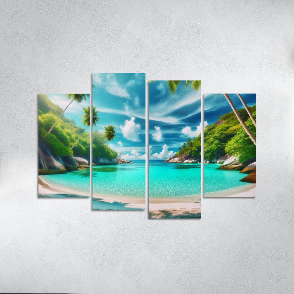 Whispering Palms Cove 4 Piece HD Canvas Wall Art-Original Frame