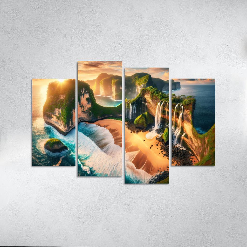 Cascading Waterfalls Beach Natural Wonder Oil Paintings Frame