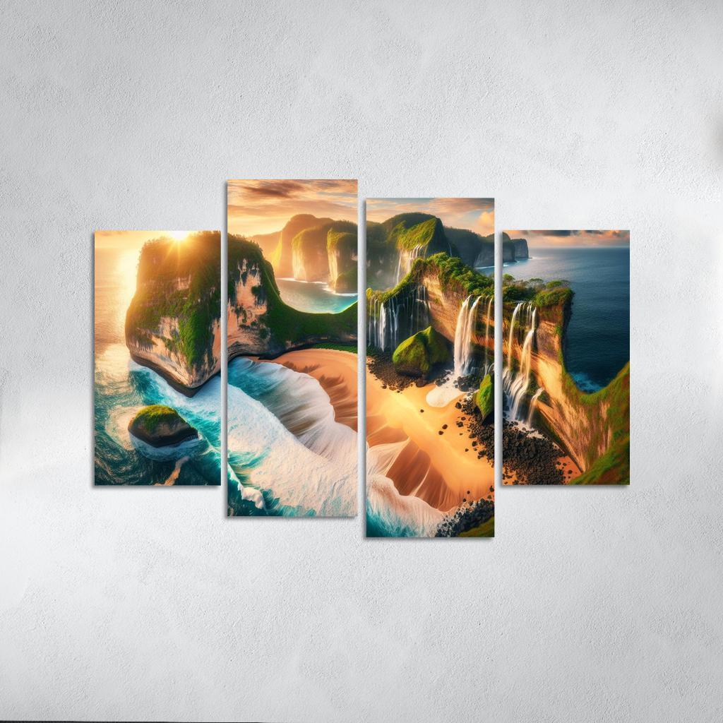 Cascading Waterfalls Beach Natural Wonder Oil Paintings Frame