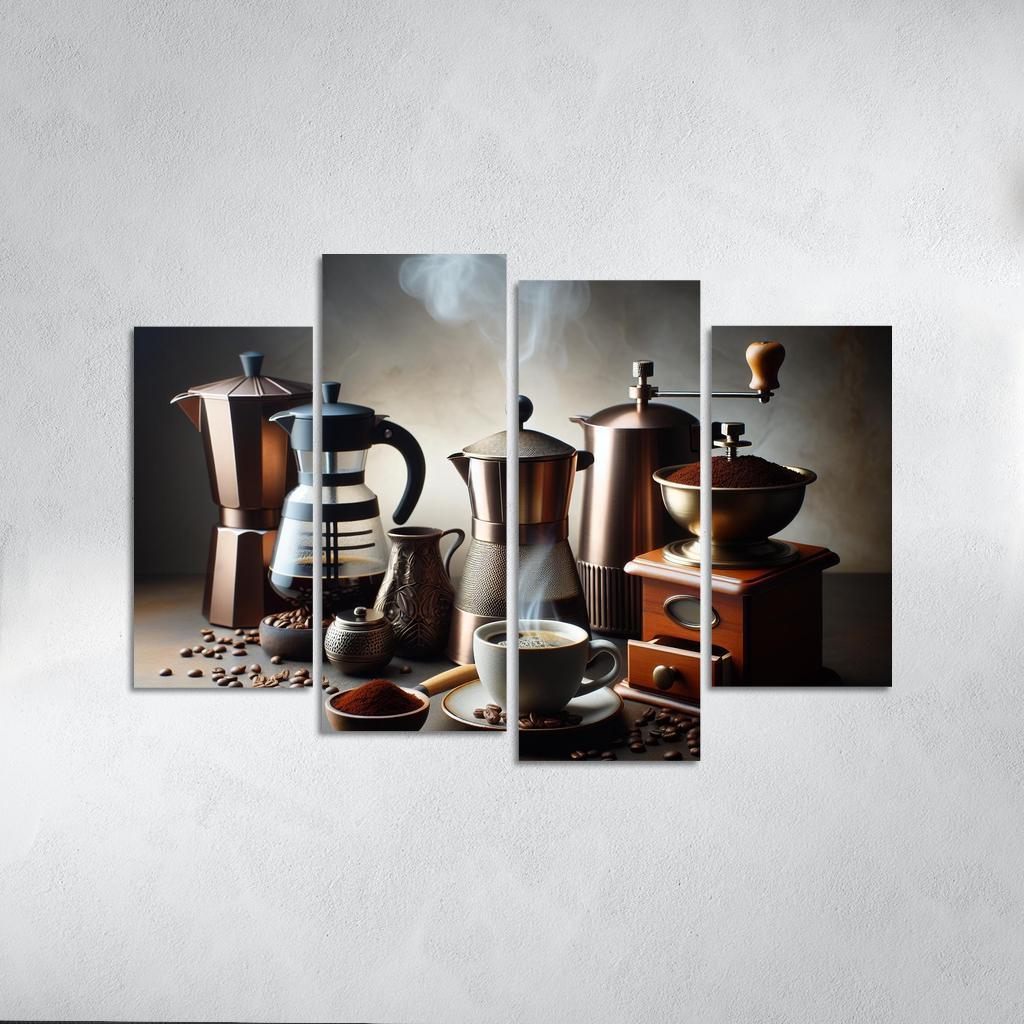 Home Brewed Coffee The Art of Crafting Perfection 4 Piece HD Canvas Wall Art-Original Frame