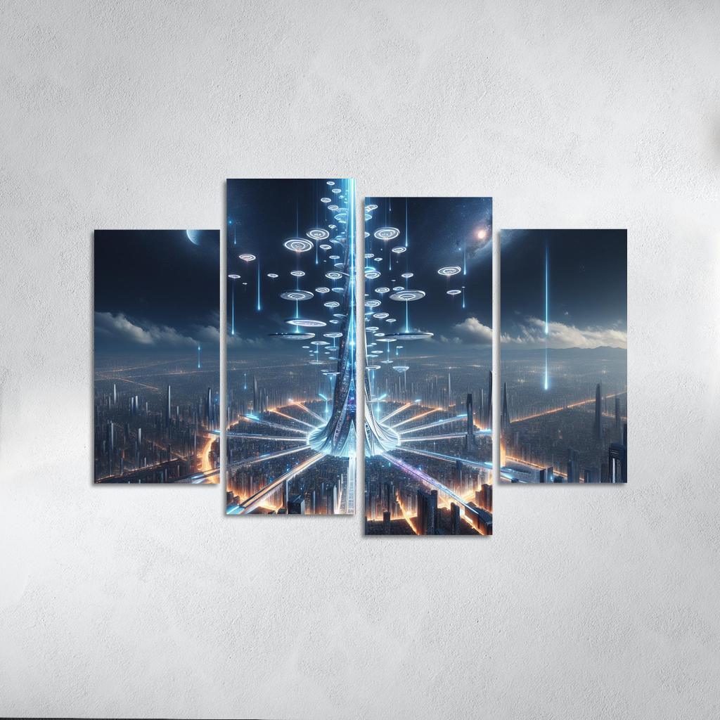 The Technomancer's Spire 4 Piece HD Canvas Wall Art-Original Frame