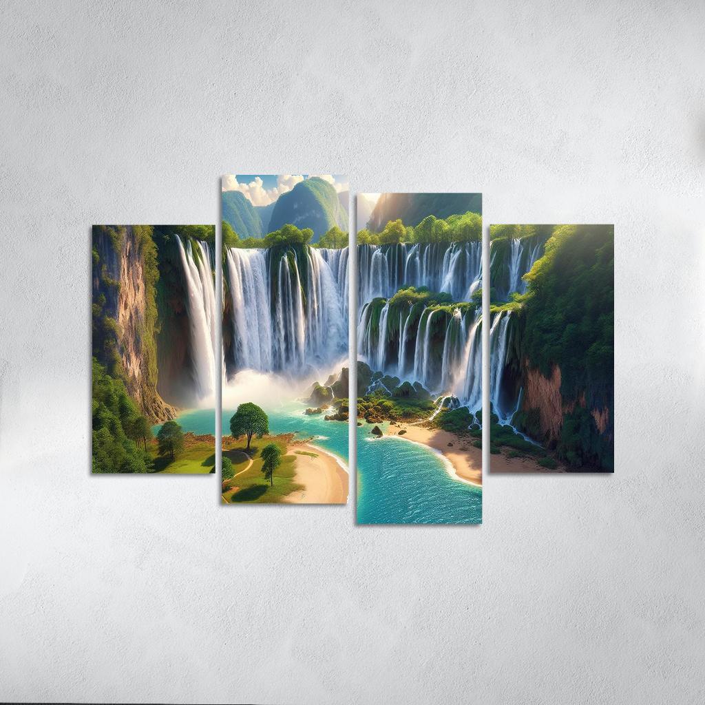 Hidden Falls Beach Waterfall Oasis Abstract Paintings Frame