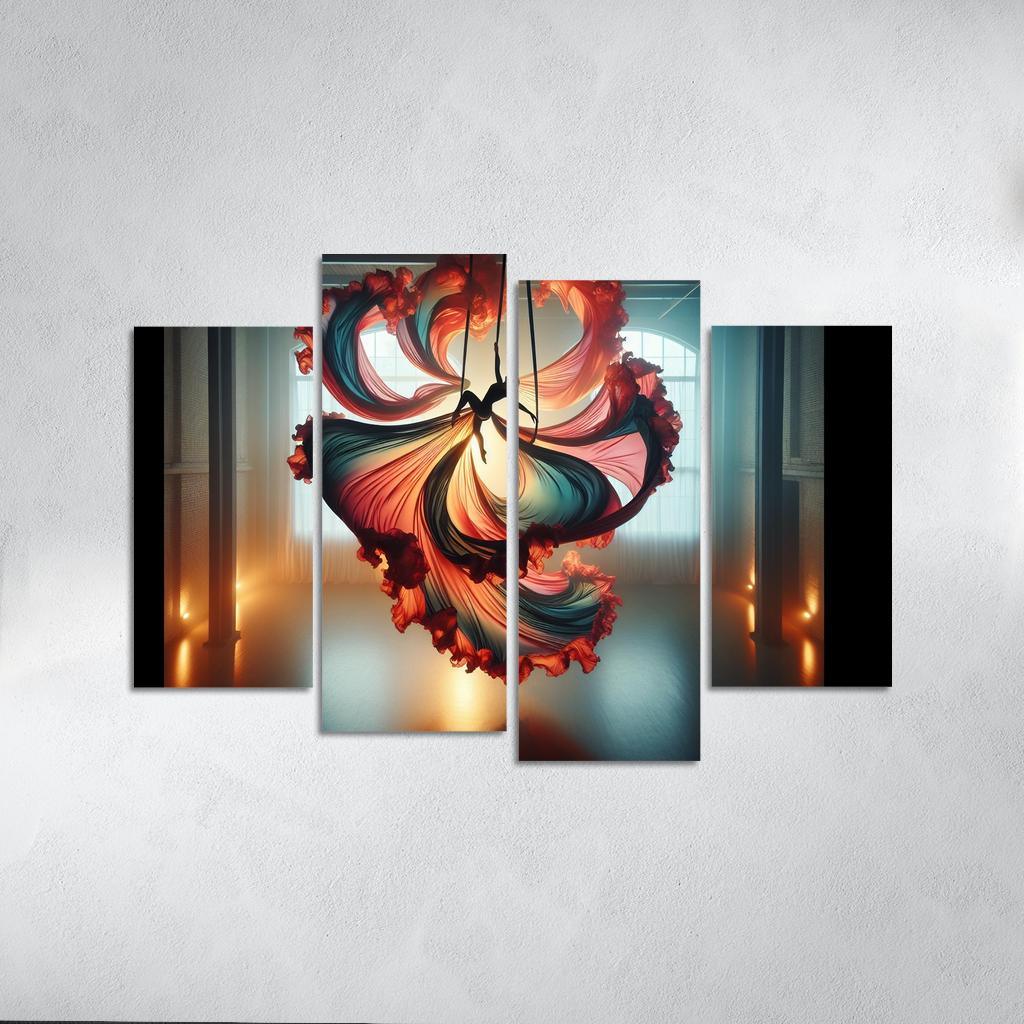 Aerial Silks Dance in the Air 4 Piece HD Canvas Wall Art-Original Frame