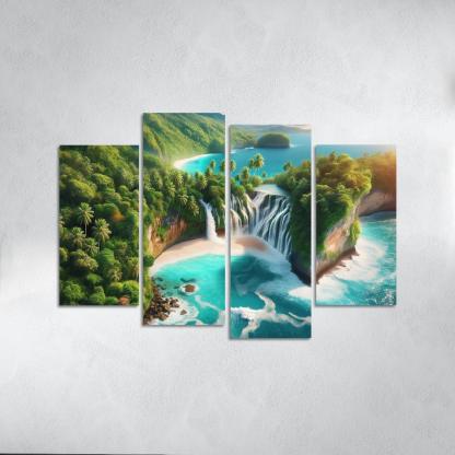 Cascading Waterfall Beach Custom Paintings Frame