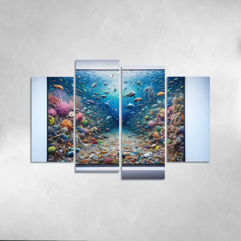 Beneath the Surface Ocean Conservation Awareness 4 Piece HD Canvas Wall Art-Original Frame
