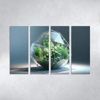 Sculptural Glass Terrarium 4 Piece HD Modern Canvas Panels-Original Frame
