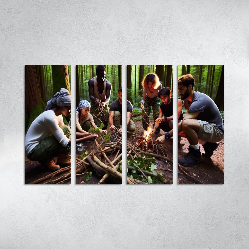 Wilderness Survival Learn the Art of Survival Skills 4 Piece HD Modern Canvas Panels-Original Frame