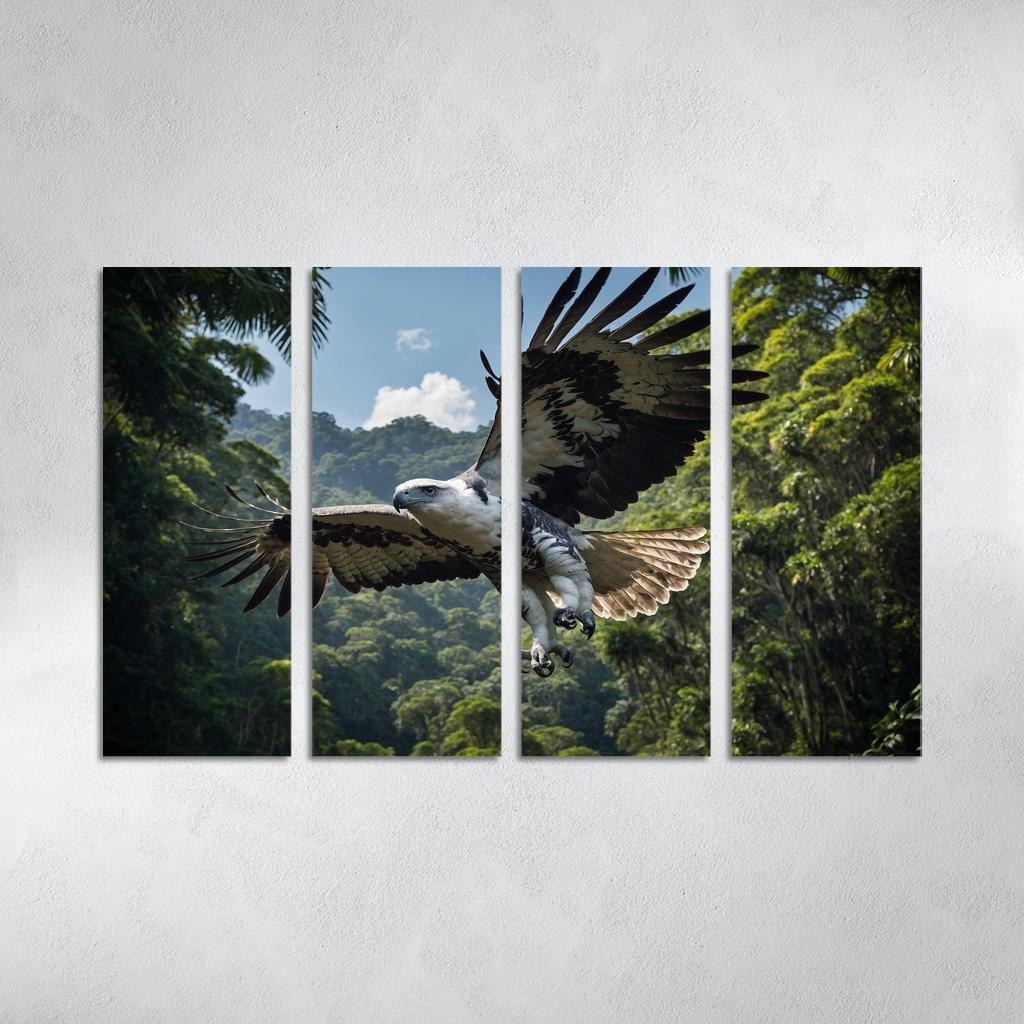 The Regal Harpy Eagle Soaring Over The Rainforest Framed Paintings