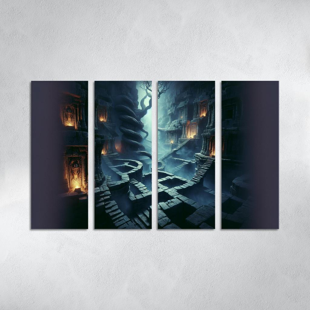 Eclipsed Labyrinth The Maze of Shadows 4 Piece HD Modern Canvas Panels-Original Frame
