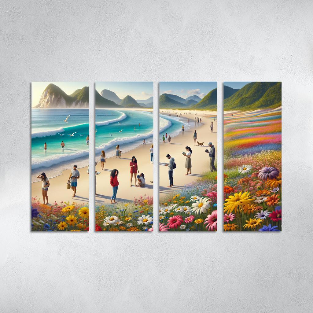Wildflower Bay Nature's Blooming Beach Canvas Paintings Frame